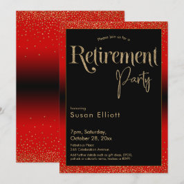 Invitación Fiesta de retiro Purpurina de oro en rojo cereza