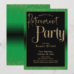 Invitación Fiesta de retiro Purpurina de oro en verde brillan