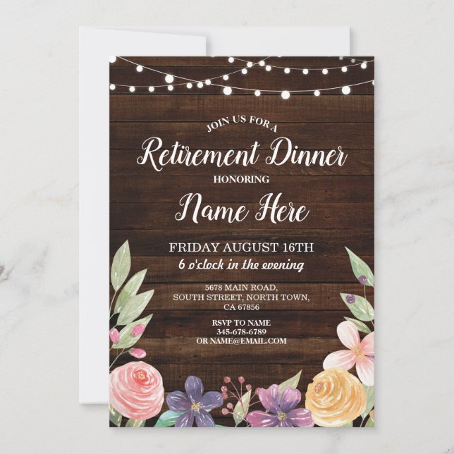 Invitación Fiesta de retiro ruso FloralInvite de madera retir (Anverso)