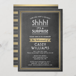Invitación Fiesta de retiro sorpresa Elegante Chalkboard Gold