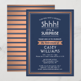 Invitación Fiesta de retiro sorpresa Elegante de cobre azul d