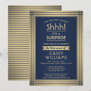 Invitación Fiesta de retiro sorpresa Elegante Marina Azul y O
