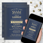 Invitación Fiesta de retiro sorpresa Elegante Marina Azul y O<br><div class="desc">¿Puedes guardar un secreto? Invitar a colegas, compañeros de trabajo, familia y amigos a una elegante y emocionante celebración de retiro sorpresa con invitaciones a fiestas de oro y azul marino personalizado. Todo el texto de esta plantilla es sencillo de personalizar, incluyendo el mensaje que dice "¡Shhh! Es una SORPRESA"....</div>