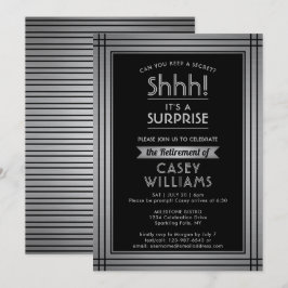 Invitación Fiesta de retiro sorpresa elegante negro plateado