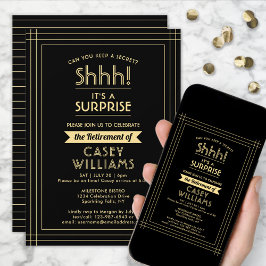 Invitación Fiesta de retiro sorpresa elegante negro y oro