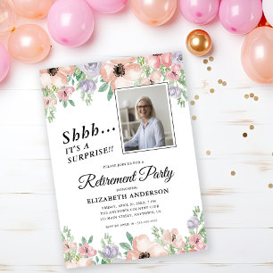 Invitación Fiesta de Retiro Sorpresa Flores Pastel Elegante