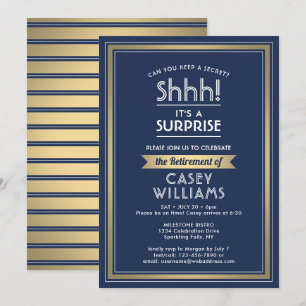 Invitación Fiesta de retiro sorpresa Marina Azul Oro Blanco