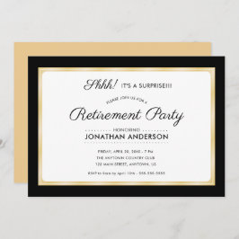 Invitación Fiesta de retiro sorpresa - Negro horizontal y oro