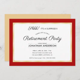 Invitación Fiesta de retiro sorpresa Rojo horizontal y Oro