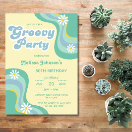 Invitación fiesta de Retro Groovy de los años 70 vive el cump