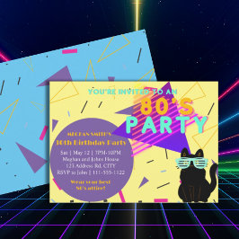 Invitación Fiesta de retroceso de gato negro retro de persona