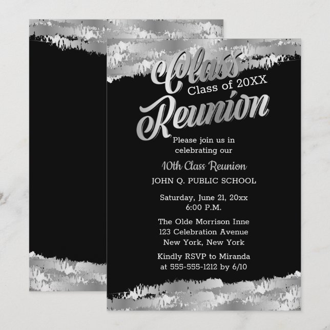 Invitación Fiesta de Reunión de Clase Moderna de Tono Platead (Anverso / Reverso)
