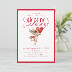 Invitación Fiesta de reunión de Galentine Cupido Vintage