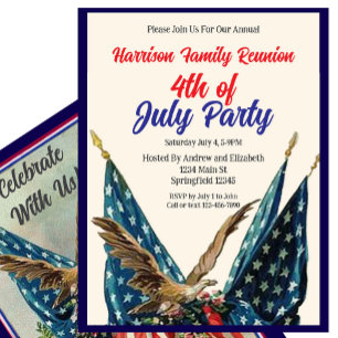 Invitación Fiesta de Reunión Familiar del 4 de Julio Bandera 