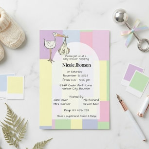 Invitación Fiesta de Revelación de Bebé con Entrega de Cigüeñ