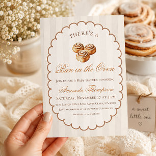 Invitación Fiesta de Revelación de Bebé con Rayas Beige 'Bun