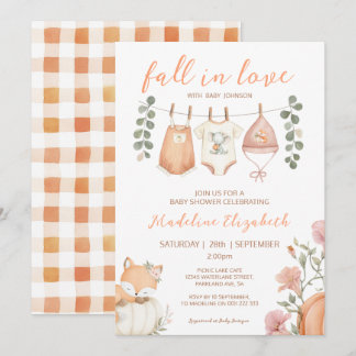 Invitación Fiesta de Revelación de Bebé con Ropa de Otoño par