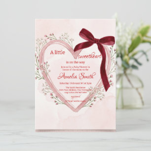 Invitación Fiesta de Revelación de Bebé Corazones Rojos y Ros