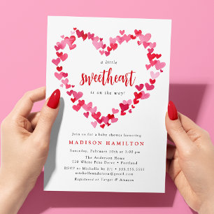 Invitación Fiesta de Revelación de Bebé Corazones Rojos y Ros