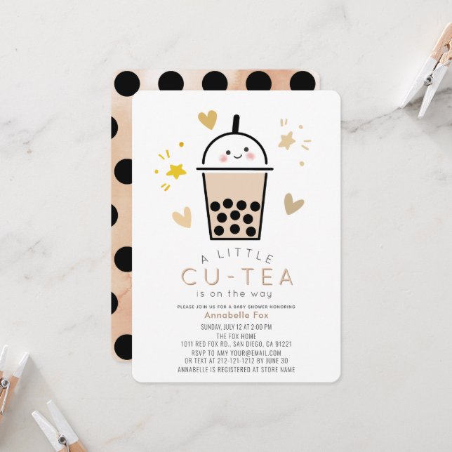 Invitación Fiesta de Revelación de Bebé de Boba Bubble Tea pa (Anverso/Reverso In Situ)