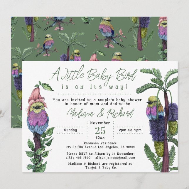 Invitación Fiesta de Revelación de Bebé de Pareja con Lindos  (Anverso / Reverso)
