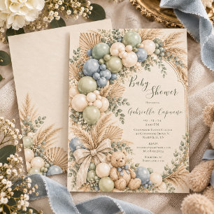 Invitación Fiesta de Revelación de Bebé Globo Azul Polvorient