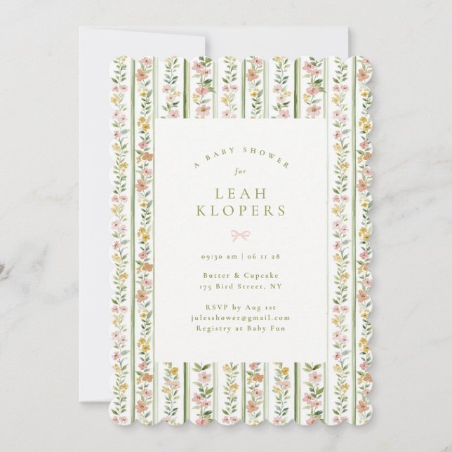 Invitación fiesta de revelación de bebé niña con flores dulce (Anverso)