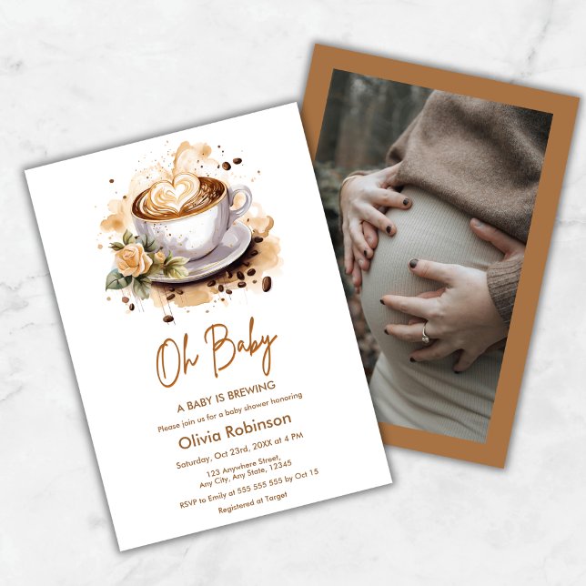 Invitación Fiesta de Revelación de Bebé: Oh Bebé, un Bebé se  (Photo Oh Baby A Baby is Brewing Coffee Baby Shower Invitation )