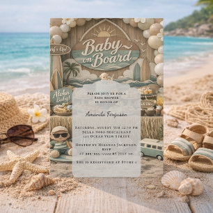 Invitación Fiesta de revelación de bebé retro en la playa Bab