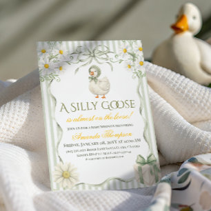 Invitación Fiesta de Revelación de Bebé Silly Goose Verde Neu