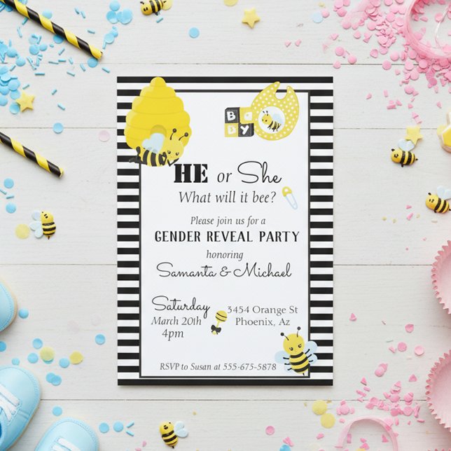 Invitación Fiesta de revelación de Bee Cute Gender Baby (Subido por el creador)