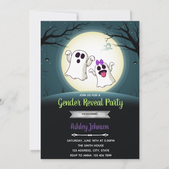 Invitación fiesta de revelación de fantasmas de Halowen (Anverso)