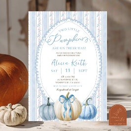 Invitación Fiesta de Revelación de Gemelos Niño Calabaza Azul