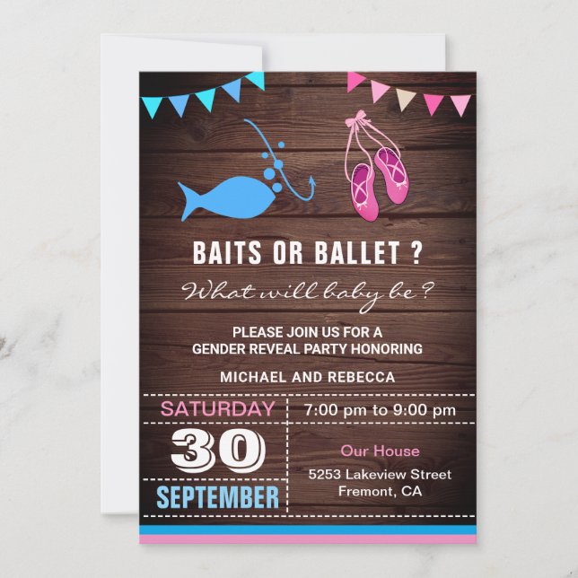 Invitación Fiesta de revelación de género Baits o Ballet (Anverso)