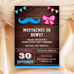 Invitación Fiesta de Revelación de Género Bigotes o Lazos