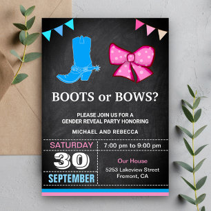 Invitación Fiesta de Revelación de Género Botas o Lazos