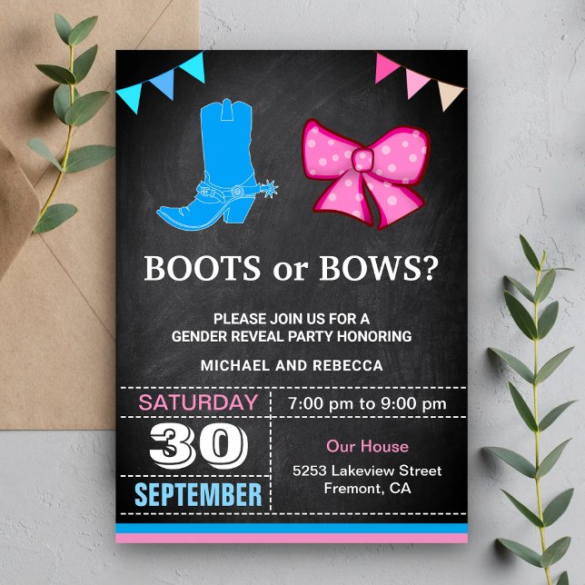 Invitación Fiesta de Revelación de Género Botas o Lazos (Subido por el creador)