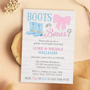 Invitación Fiesta de Revelación de Género Botas o Lazos Baby