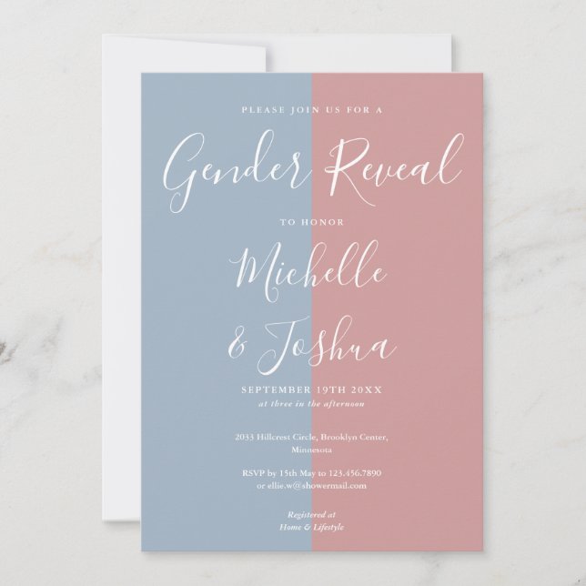 Invitación Fiesta de Revelación de Género con Elegante Escrit (Anverso)