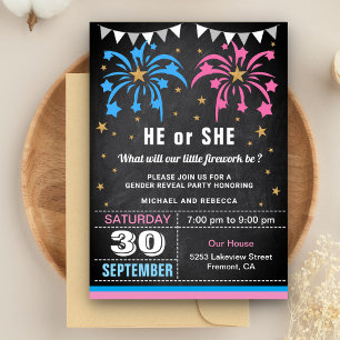 Invitación Fiesta de Revelación de Género con Fuegos Artifici