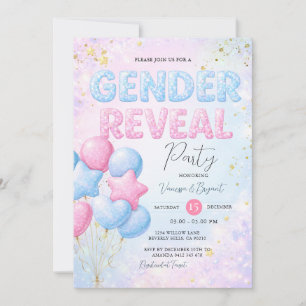 Invitación Fiesta de Revelación de Género con Globo de Purpur