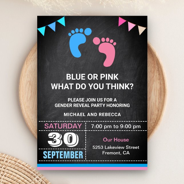Invitación Fiesta de revelación de género con huellas de bebé (Subido por el creador)