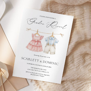 Invitación Fiesta de Revelación de Género con Ropa de Cuerda 