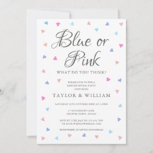 Invitación Fiesta de Revelación de Género Corazones Azules o 