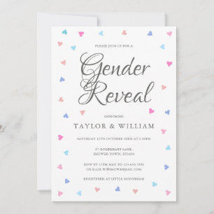 Invitación Fiesta de Revelación de Género Corazones Azules y