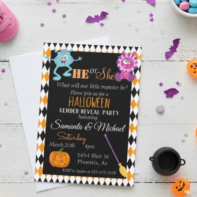 Invitación Fiesta de Revelación de Género de Bebé de Hallowee (Subido por el creador)