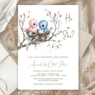 Invitación Fiesta de Revelación de Género de Bebés Pájaros Ad
