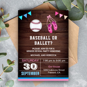 Invitación Fiesta de Revelación de Género de Béisbol o Ballet