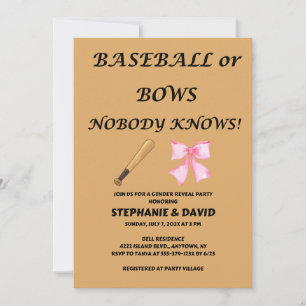Invitación Fiesta de Revelación de Género de Béisbol o Lazos