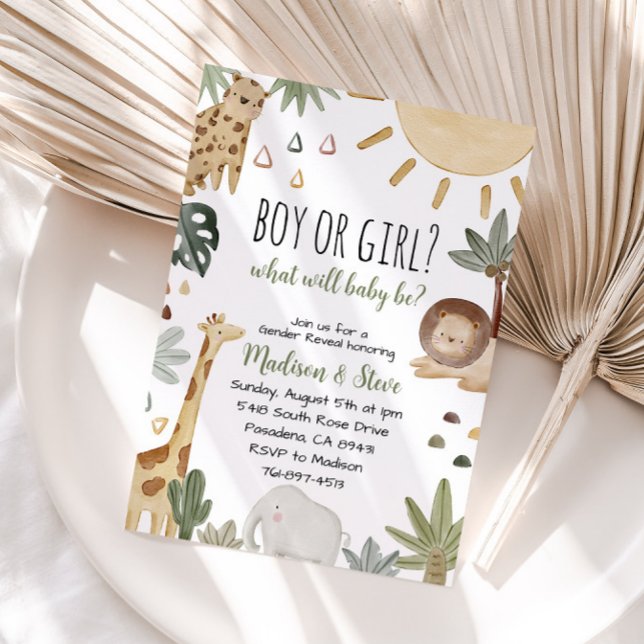 Invitación Fiesta de revelación de género de Boho Safari (Subido por el creador)